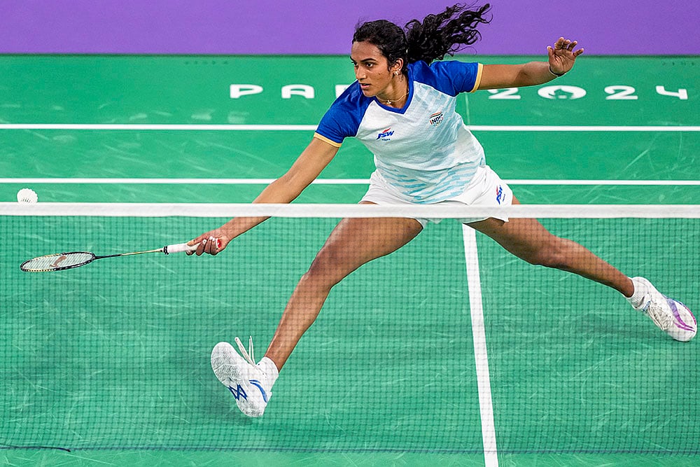 PV Sindhu during a Women's Singles round of 16  - | Photo: PTI/Ravi Choudhary